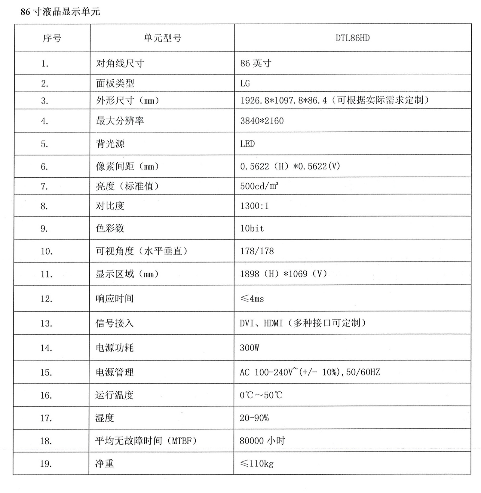 86寸液晶显示单元